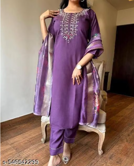 Elegant Embroidered Silk Kurta Set with Dupatta