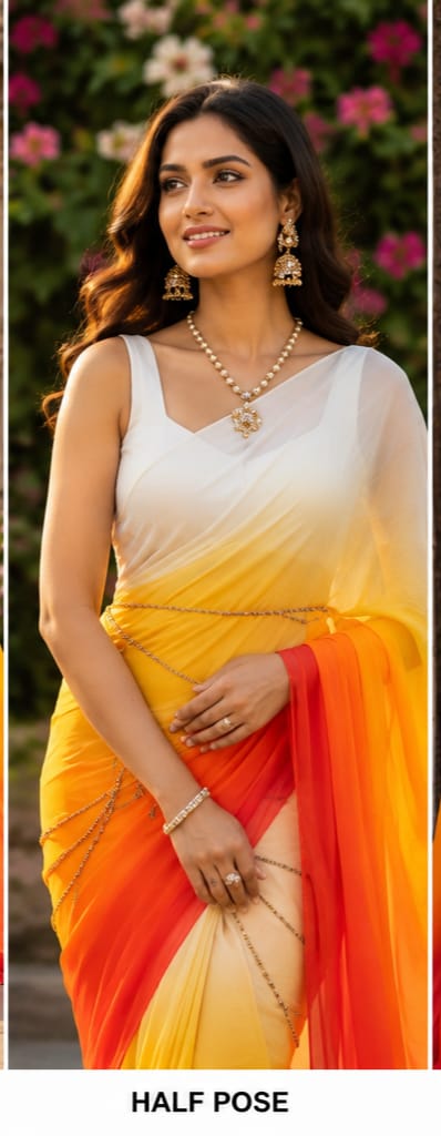 Elegant Brown Ombre Georgette Saree with White Blouse
