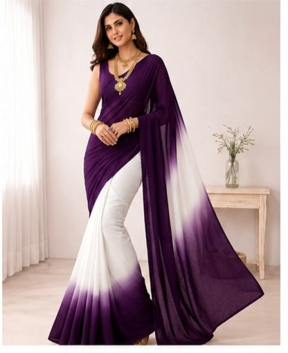 Elegant Purple & White Ombre Saree