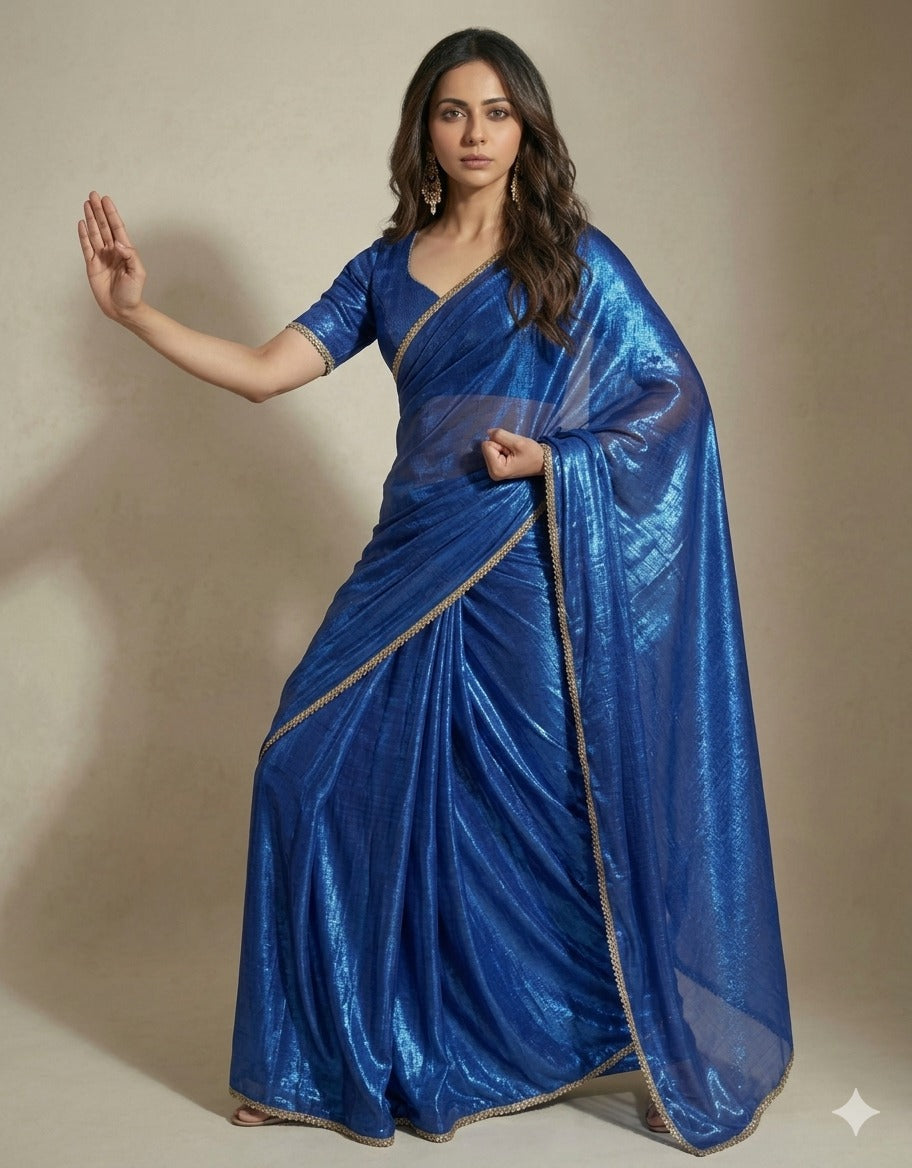 Royal Blue Shimmer Saree with Designer Blouse