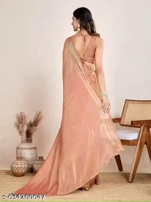 Elegant Peach Pink Shimmer Saree with Golden Border