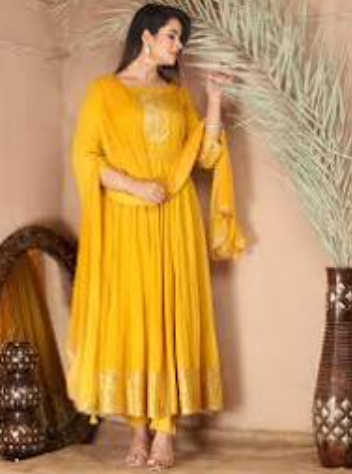 Elegant Mustard Yellow Embroidered Anarkali Suit Set with Dupatta