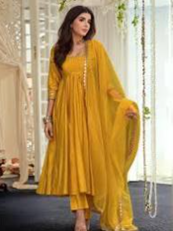 Elegant Mustard Yellow Embroidered Anarkali Suit Set with Dupatta