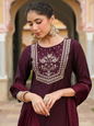 Elegant Wine Maroon Embroidered Kurta Palazzo Set with Dupatta