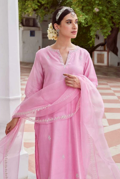 Elegant Pink Embroidered Cotton Suit Set with Dupatta