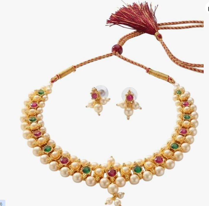 Traditional Gold-Plated Guttapusalu Choker & Earring Set