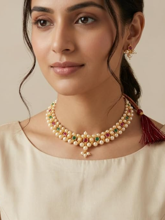Traditional Gold-Plated Guttapusalu Choker & Earring Set