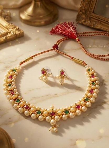 Traditional Gold-Plated Guttapusalu Choker & Earring Set