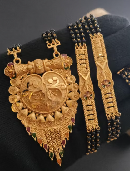 Traditional Gold-Plated Long Mangalsutra with Big Crescent Pendant