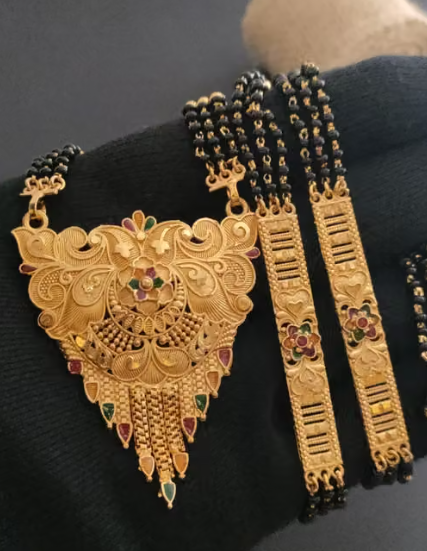 Traditional Gold-Plated Long Mangalsutra with Big Crescent Pendant