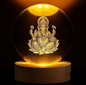 Golden Ganesha Crystal Ball LED Decorative Lamp with Wooden Base