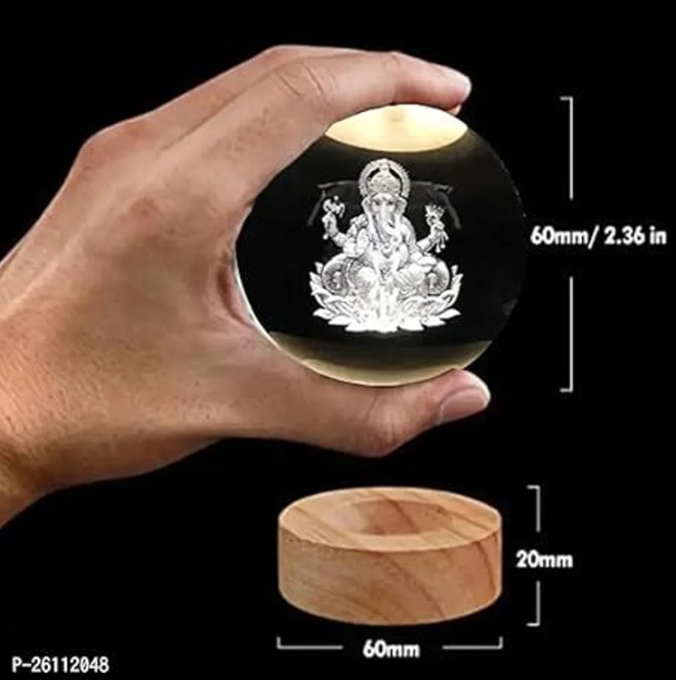 Golden Ganesha Crystal Ball LED Decorative Lamp with Wooden Base