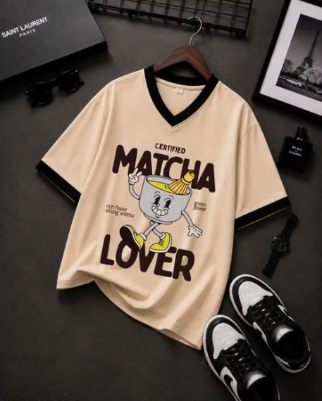 Women  Cream Matcha Lover Graphic T-Shirt | Oversized Casual Streetwear Tee