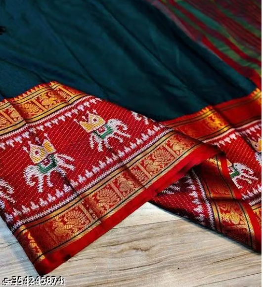 Elegant Teal & Red Traditional Handloom Saree with Designer Zari Border