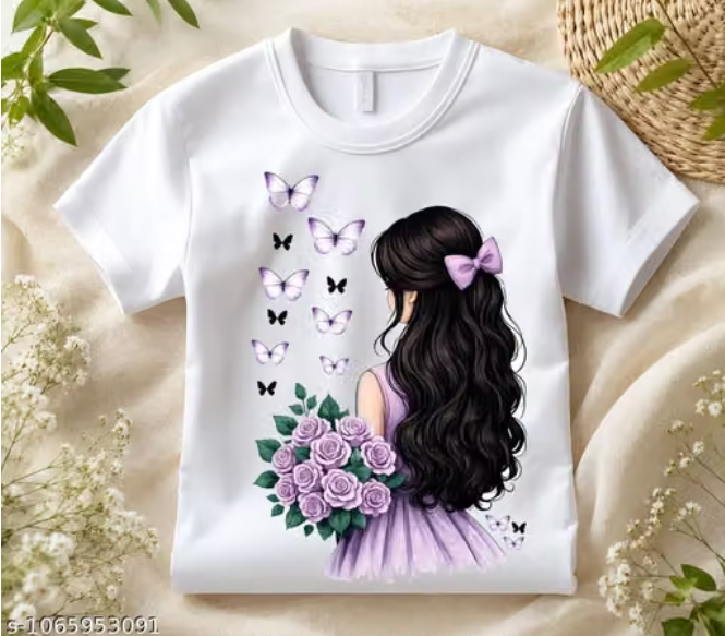 Lavender Butterfly Girl Floral T-Shirt