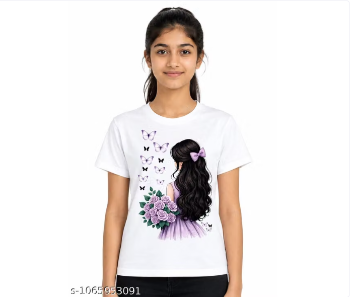 Lavender Butterfly Girl Floral T-Shirt