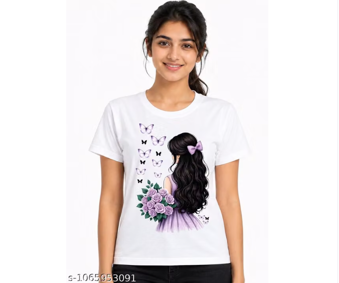 Lavender Butterfly Girl Floral T-Shirt