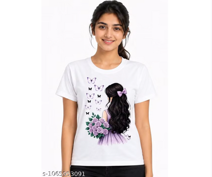 Lavender Butterfly Girl Floral T-Shirt