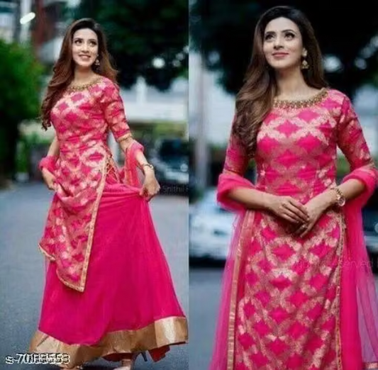 Pink Embroidered Anarkali Suit with Dupatta