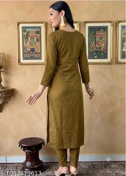 Olive Green Embroidered Kurta Set with Floral Dupatta