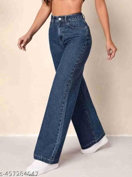 Women’s High-Waist Wide-Leg Denim Jeans – Dark Blue