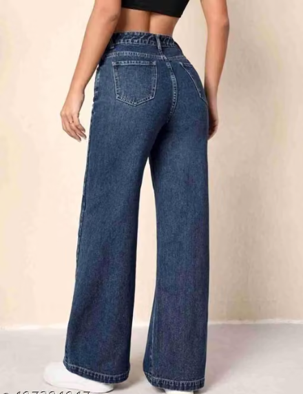 Women’s High-Waist Wide-Leg Denim Jeans – Dark Blue