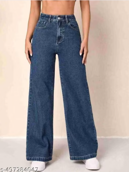 Women’s High-Waist Wide-Leg Denim Jeans – Dark Blue