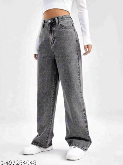 Women’s High-Waist Wide-Leg Denim Jeans – Dark Blue