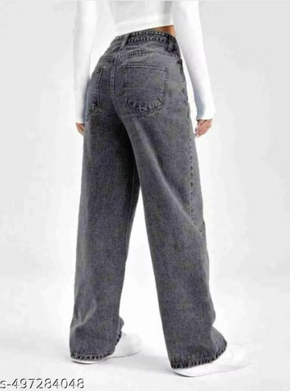Women’s High-Waist Wide-Leg Denim Jeans – Dark Blue