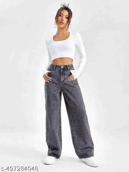 Women’s High-Waist Wide-Leg Denim Jeans – Dark Blue