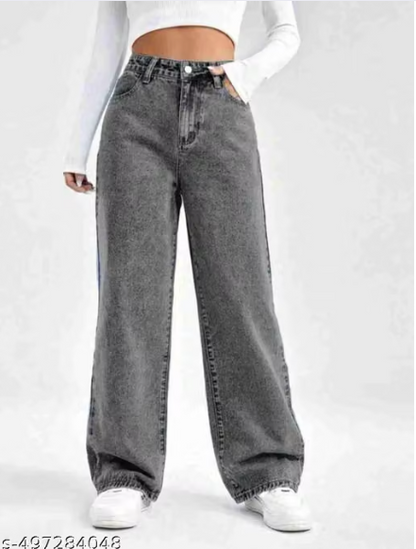 Women’s High-Waist Wide-Leg Denim Jeans – Dark Blue