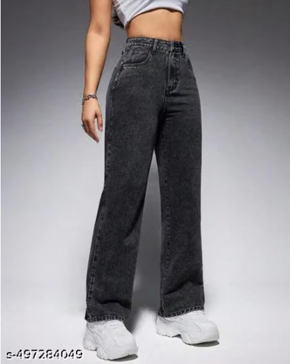 Women’s High-Waist Wide-Leg Denim Jeans – Dark Blue