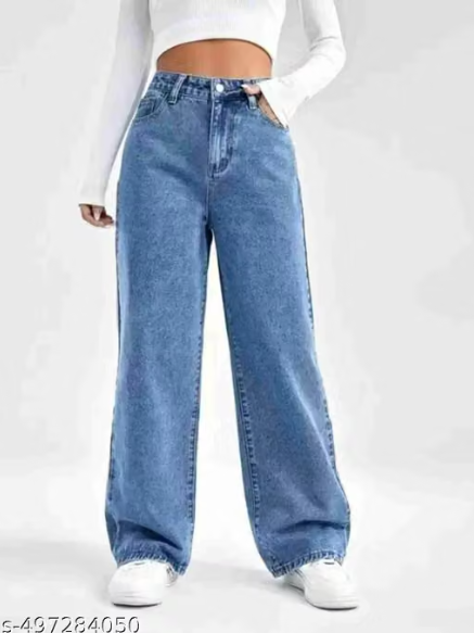 Women’s High-Waist Wide-Leg Denim Jeans – Dark Blue