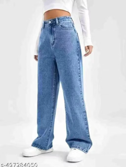 Women’s High-Waist Wide-Leg Denim Jeans – Dark Blue