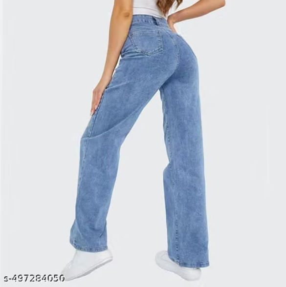 Women’s High-Waist Wide-Leg Denim Jeans – Dark Blue