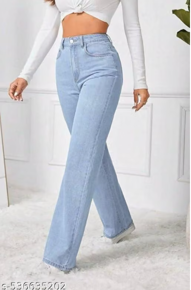 Women’s High-Waist Wide-Leg Jeans – Light Blue