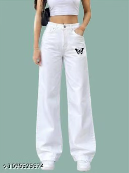 Straight fit White light jeans for women printed jeans fashion designer jeans trending jeans and White jeans