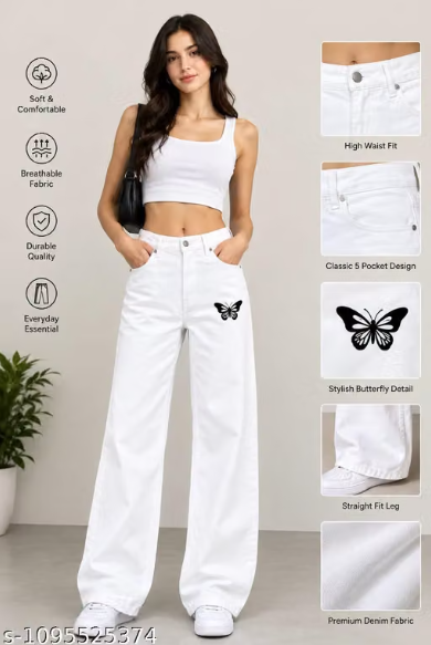 Straight fit White light jeans for women printed jeans fashion designer jeans trending jeans and White jeans