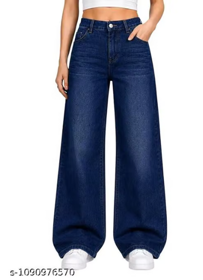 Women’s High-Waist Wide-Leg Dark Blue Jeans