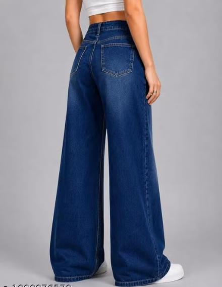 Women’s High-Waist Wide-Leg Dark Blue Jeans