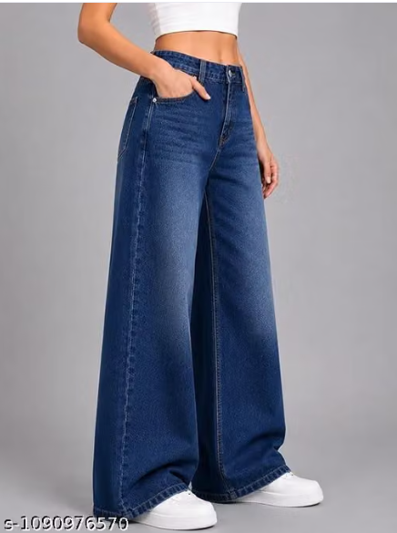 Women’s High-Waist Wide-Leg Dark Blue Jeans