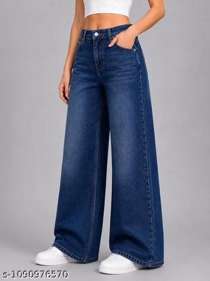 Women’s High-Waist Wide-Leg Dark Blue Jeans