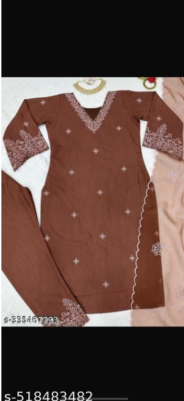 Women’s Embroidered Anarkali Suit Set with Dupatta – Brown