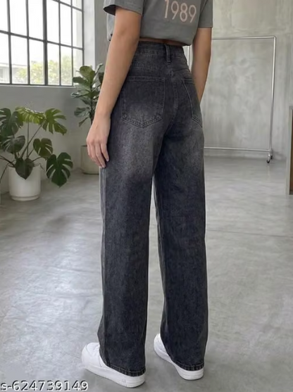 Women’s High-Waist Baggy Wide-Leg Black Jeans