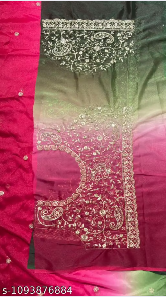 Mehendi Green Pink Fancy Georgette Saree for Family Functions