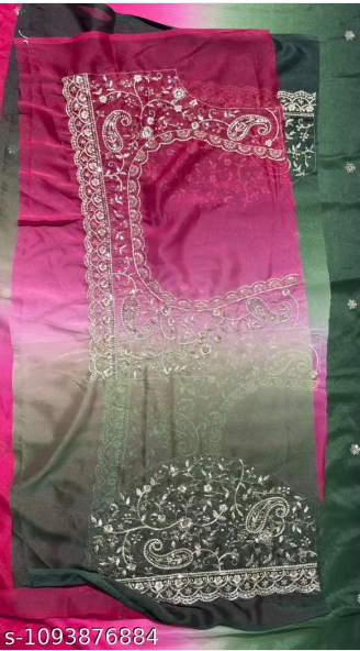 Mehendi Green Pink Fancy Georgette Saree for Family Functions