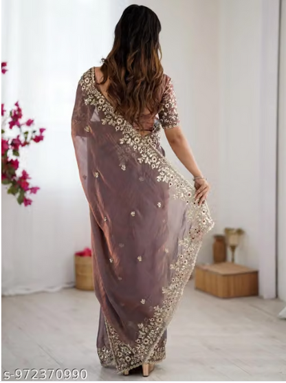Women’s Designer Embroidered Saree – Mauve & Purple