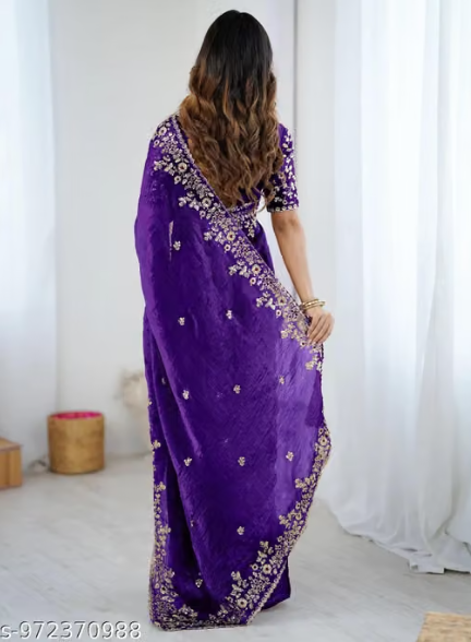 Women’s Designer Embroidered Saree – Mauve & Purple