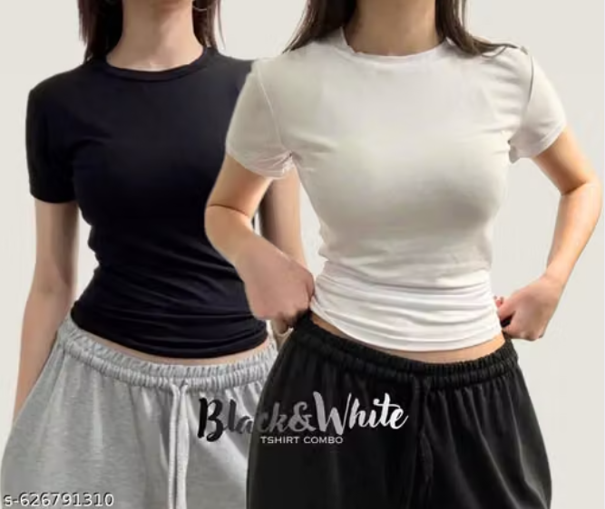 Black & White 100% Cotton Fitted T-Shirt Combo