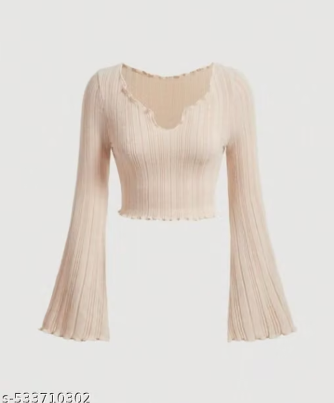 Women’s Ribbed Bell Sleeve Crop Top